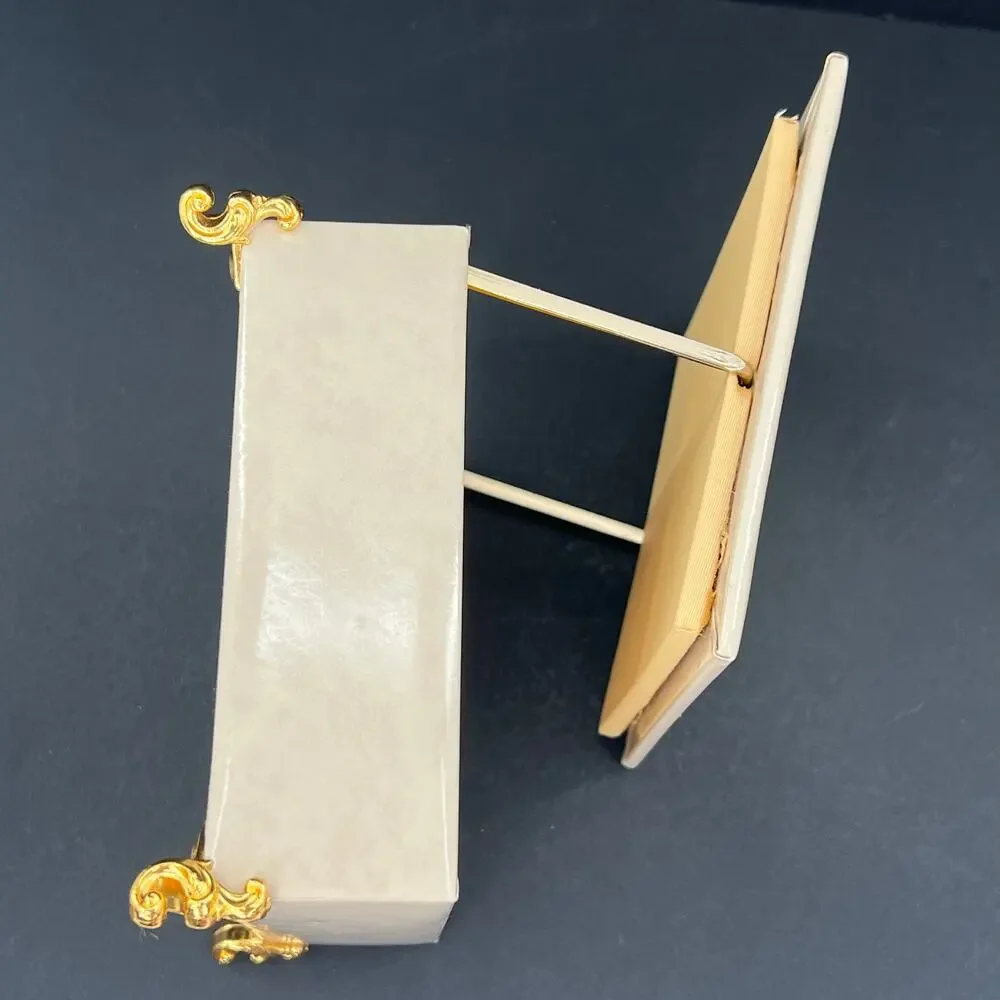 Vintage Shiseido vegan leather and metal golden trim box and rotating mirror